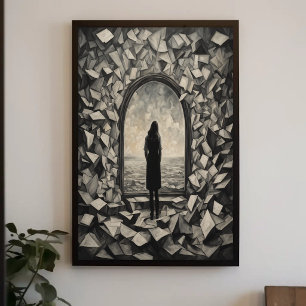 Póster Arte de Pôster de Papéis Flutuantes Monocromáticos