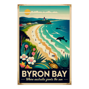 Póster Arte de Poster de Viagem Retro Byron Bay Austrália