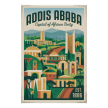 Arte de Poster de Viagem Retro de Addis Abeba Etió