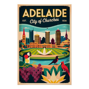 Póster Arte de Poster de Viagem Retro de Adelaide Austrál