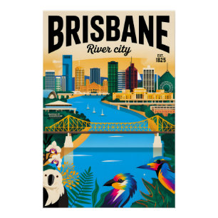 Póster Arte de Poster de Viagem Retro de Brisbane Austrál