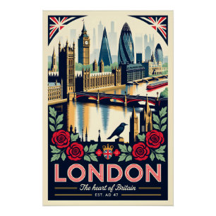 Póster Arte de Poster de Viagem Retro de Londres Inglater