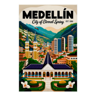 Póster Arte de Poster de Viagem Retro de Medellín Colômbi