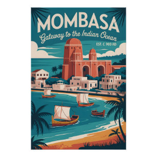 Póster Arte de Poster de Viagem Retro de Mombaça Quênia