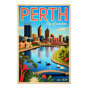 Póster Arte de Poster de Viagem Retro de Perth Austrália