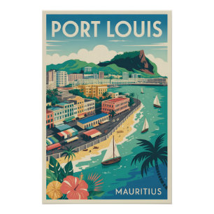 Póster Arte de Poster de Viagem Retro de Port Louis Maurí