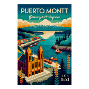 Póster Arte de Poster de Viagem Retro de Puerto Montt Chi
