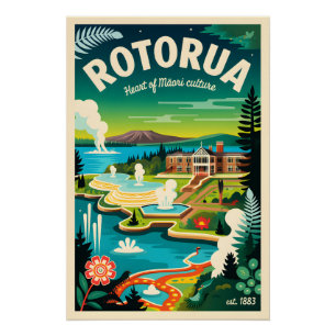 Póster Arte de Poster de Viagem Retro de Rotorua Nova Zel