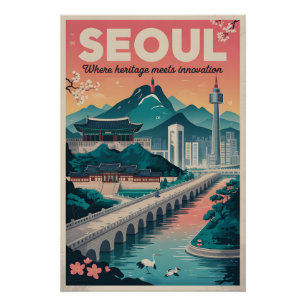 Póster Arte de Poster de Viagem Retro de Seul Coreia do S