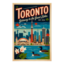 Arte de Poster de Viagem Retro de Toronto Canadá