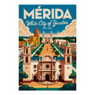 Póster Arte de Poster de Viagem Retro Mérida México