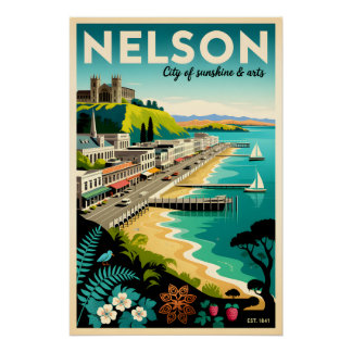 Póster Arte de Poster de Viagem Retro Nelson Nova Zelândi