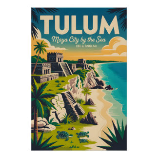 Póster Arte de Poster de Viagem Retro Tulum México