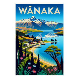 Póster Arte de Poster de Viagem Retro Wānaka Nova Zelândi