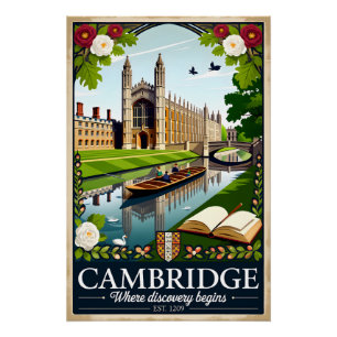 Póster Arte de Poster de Viagem Retrospetivo de Cambridge