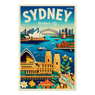 Póster Arte de Poster de Viagem Retrospetivo de Sydney Au