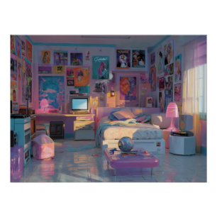 Póster Arte de quarto de jogador cor-de-rosa roxo sonhado