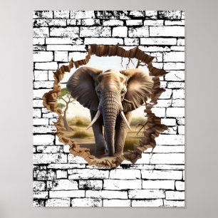 Poster Arte de Quebra de Parede de Elefantes 3D - Safari 
