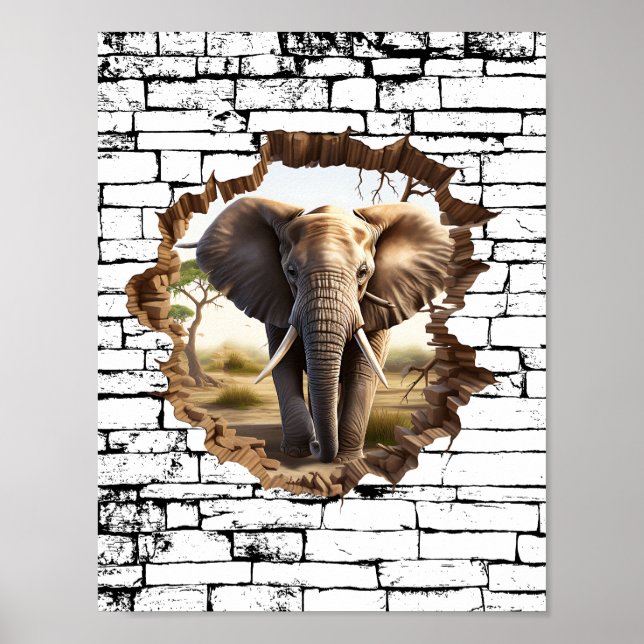 Poster Arte de Quebra de Parede de Elefantes 3D - Safari  (Frente)