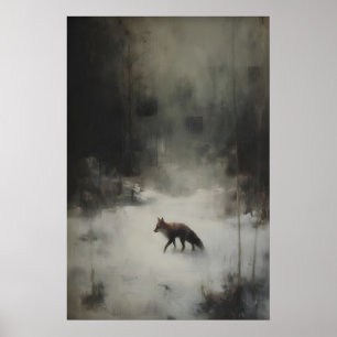 Poster Arte de Raposa de Inverno Imprimível Animal Silves