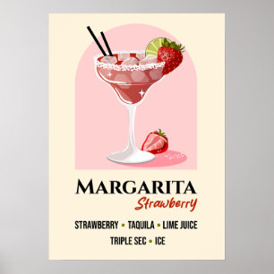 Poster Arte de Receita de Margarita de Morango com Borda
