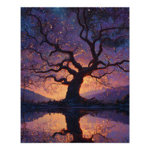 Póster Arte de Reflexo da Árvore Enfeitiçada Roxa do Crep
