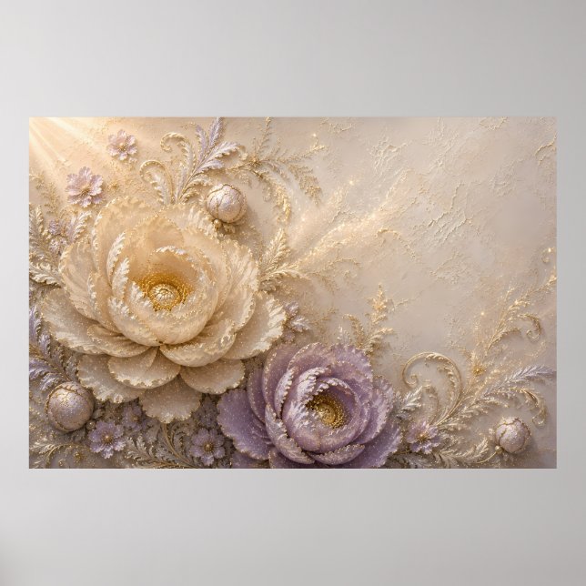 Poster Arte de Relevo de Rosa de Marfim Elegante (Frente)