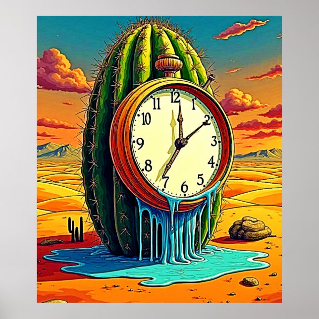 Poster Arte de Relógio do Deserto Surreal (Frente)