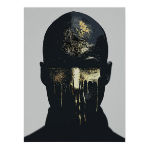 Póster Arte de Retrato Abstrato Minimalista Preto e Doura