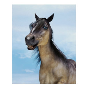 Póster Arte de retrato de cavalo com sorriso engraçado