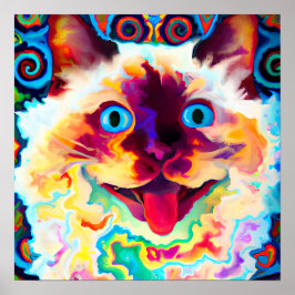 Poster Arte de Retrato de Gato Louco e Feliz Balinês