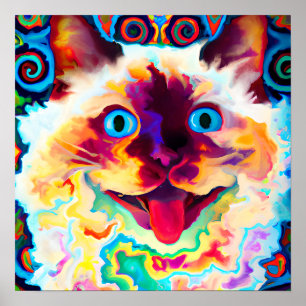 Poster Arte de Retrato de Gato Louco e Feliz Balinês