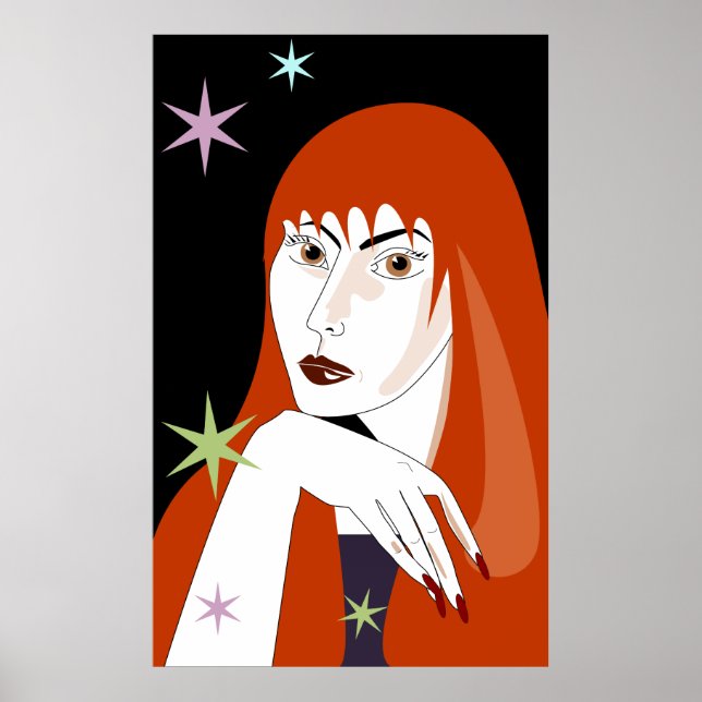 Poster Arte de retrato de mulher ruiva retrô de moda (Frente)