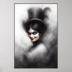 Poster Arte de retrato de mulher vitoriana assustadora e 
