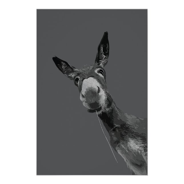 Póster Arte de retrato em tons de cinza de burro engraçad (Frente)