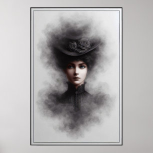 Poster Arte de retrato feminino misterioso da era vitoria
