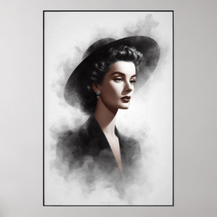 Poster Arte de retrato feminino misterioso dos anos 1940