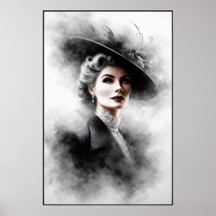 Poster Arte de retrato feminino misterioso dos anos 1940