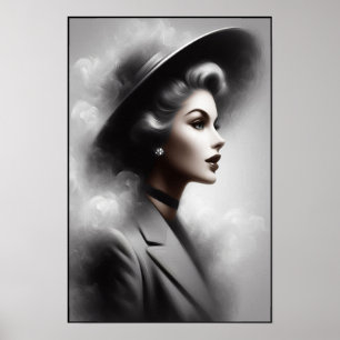 Poster Arte de retrato feminino misterioso dos anos 1940