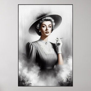 Poster Arte de retrato feminino misterioso dos anos 1940