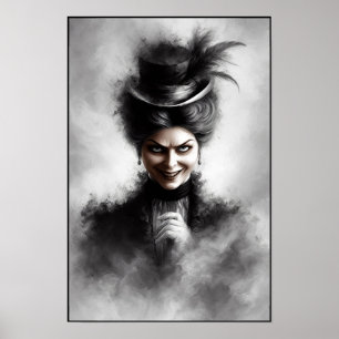 Poster Arte de retrato misterioso e assustador de mulher 