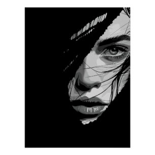 Póster Arte de Retrato Misterioso Monocromático