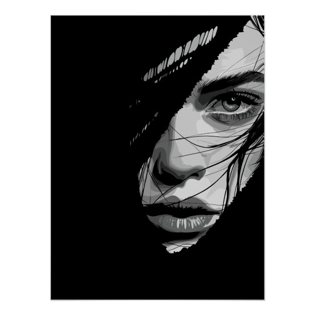 Póster Arte de Retrato Misterioso Monocromático (Frente)