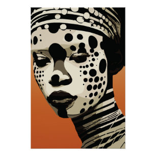 Póster Arte de Retrato Monocromático de Mulher Tribal
