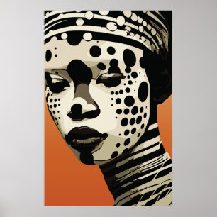 Poster Arte de Retrato Monocromático de Mulher Tribal