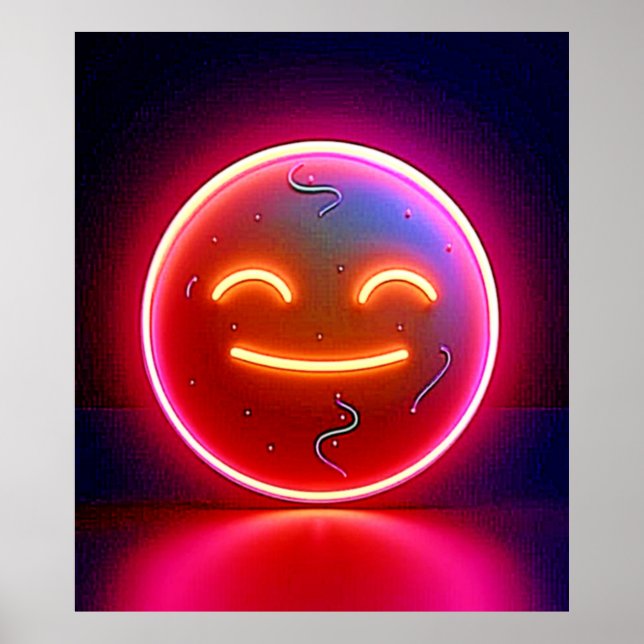 Poster Arte de Rosto Feliz com Brilho de Neon (Frente)