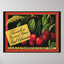 Póster Arte de rótulo de caixa de frutas vintage, cerejas