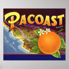 Póster Arte de rótulo de caixa de frutas vintage, laranja