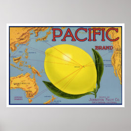 Póster Arte de rótulo de caixa de frutas vintage Pacific 