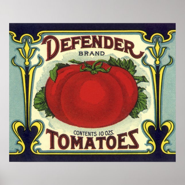 Póster Arte de rótulo de caixa de frutas vintage, tomates (Frente)